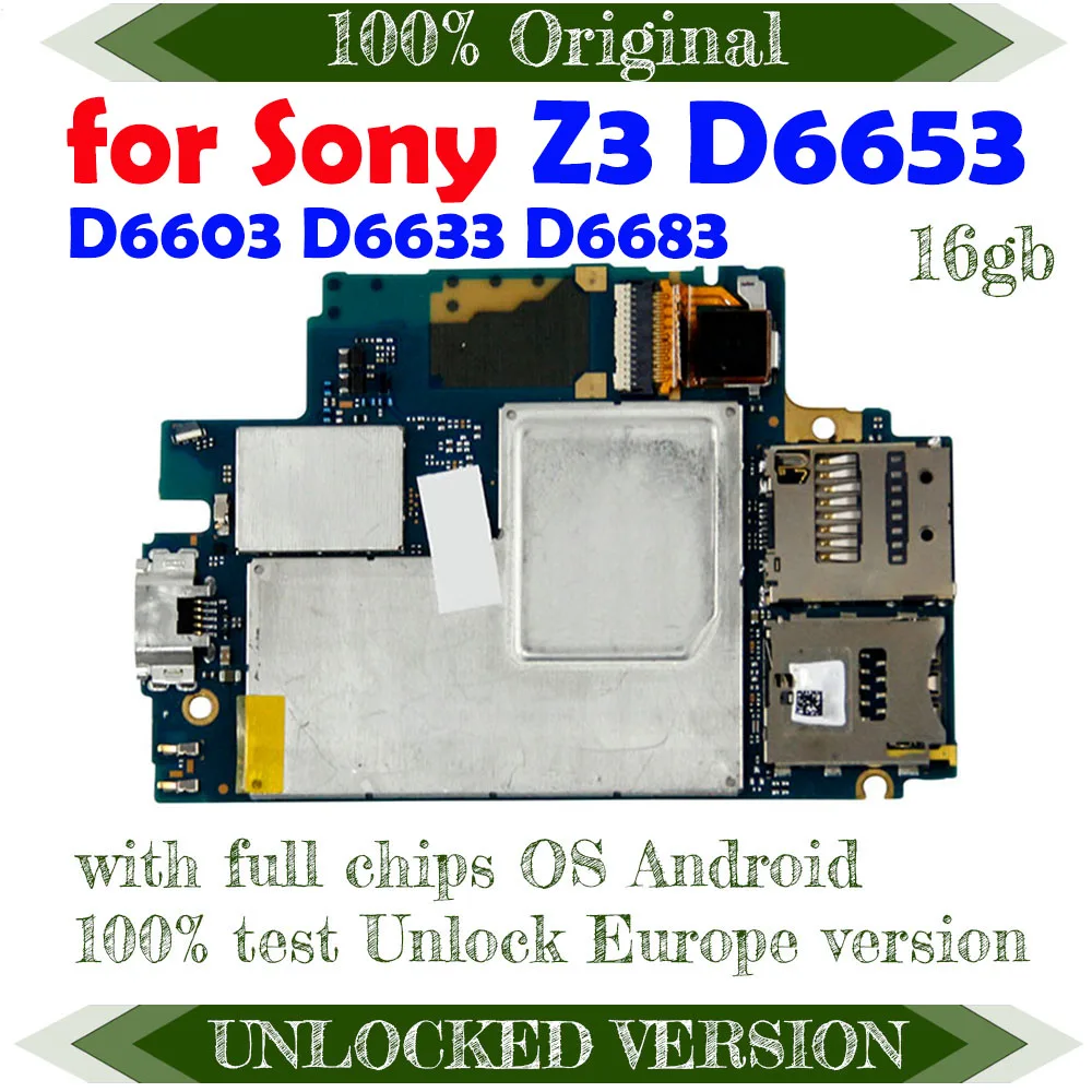 Разблокированная материнская плата 16 Гб для Sony Z3 D6653 D6633 D6683 с системой Android 100%