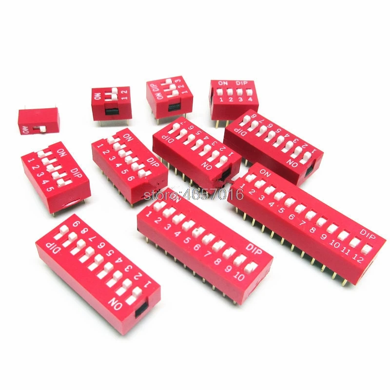 

10Pcs Slide Type Switch Module 1 2 3 4 5 6 7 8 9 10 12 Bit 2.54mm Position Way DIP Red Pitch Toggle Switch Red Snap Switch