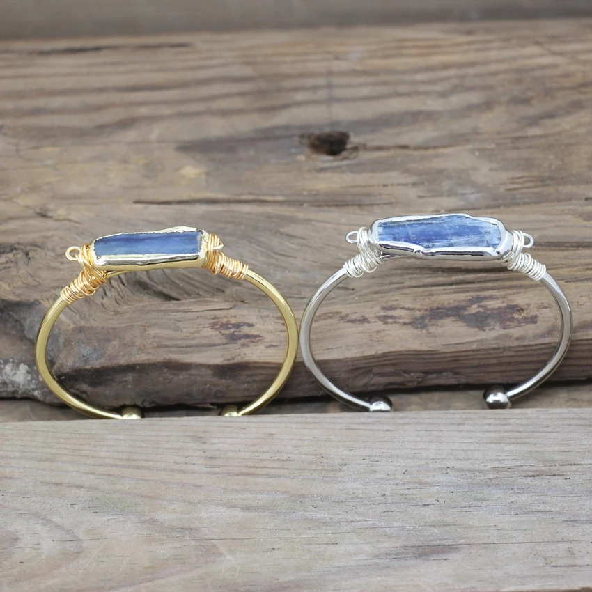 Золотистая/Серебристая латунная проволочная оболочка Натуральный Синий Кианит