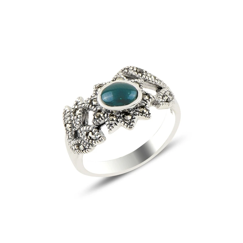 

Серебряное кольцо Silverlina с зеленым агатом и марказитом