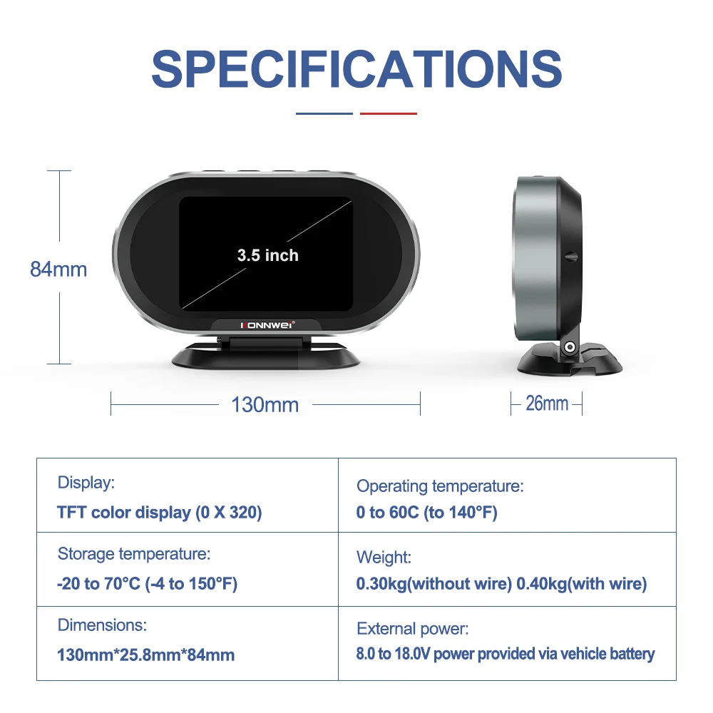 

KONNWEI KW206 OBD2 Scanner Car Digital On-Board Computer LCD Display Fuel Consumption Water Temperature Gauge Speedometer HUD