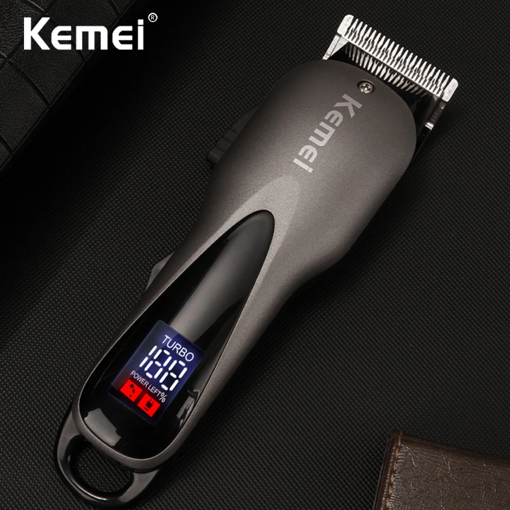 Kemei электрический триммер для волос с ЖК дисплеем профессиональная машинка