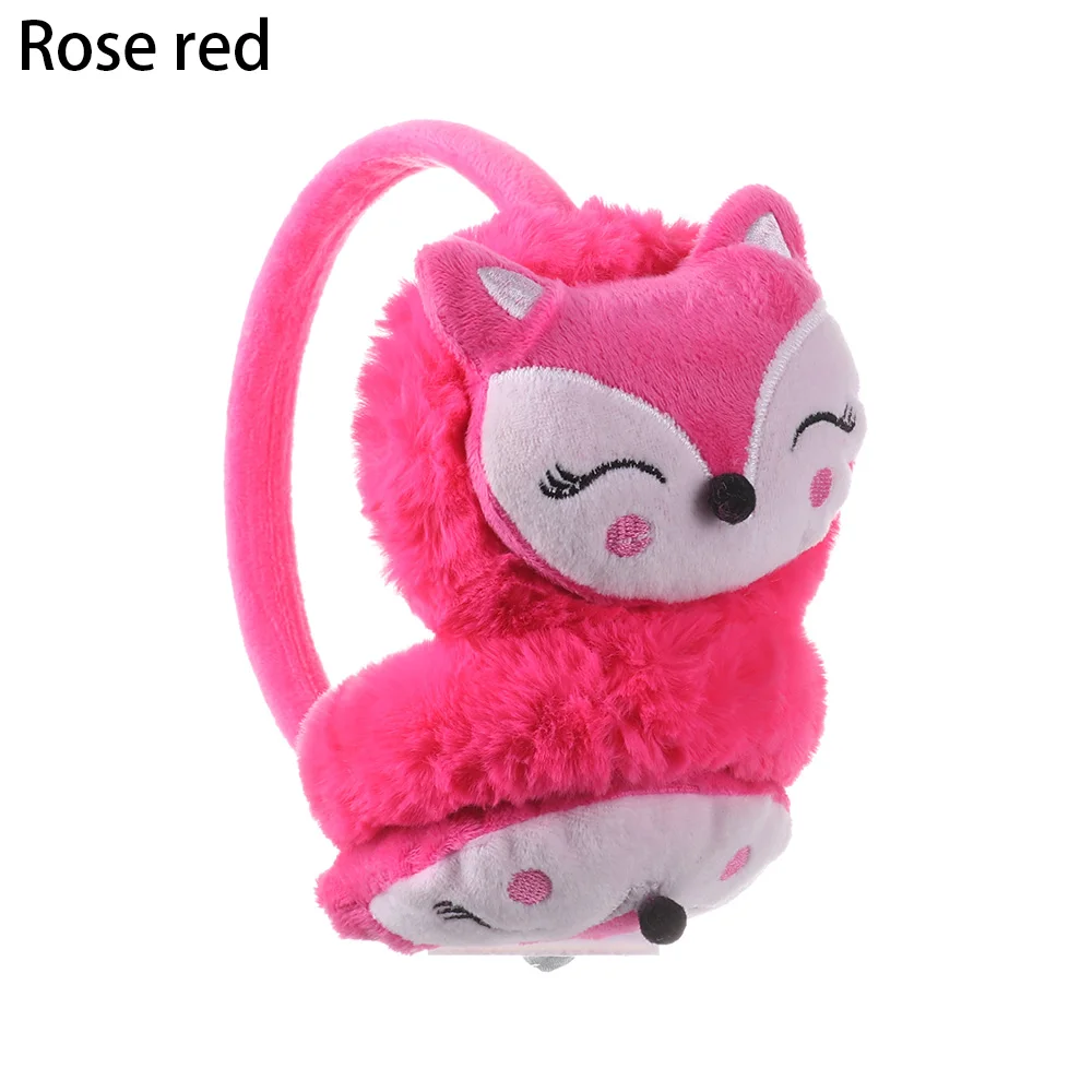 Fox-rose red Зимние наушники для ушей, теплые милые Детские утепленные плюшевые наушники с единорогом, новинка, высокое качество, покрытие для ушей, теплые аксессуары, подарки для детей - Цвет: Fox-rose red