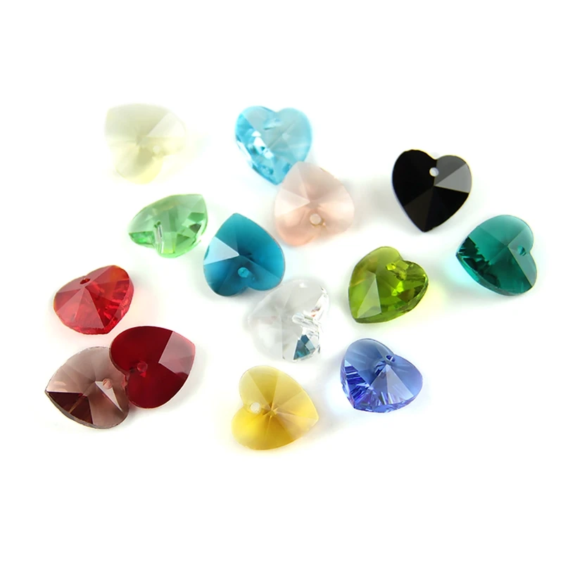 

100pcs 14mm Many Colors K9 Glass Heart Beads Crystal Glass Chandelier Pendants Prism Hanging Glass DIY Beads