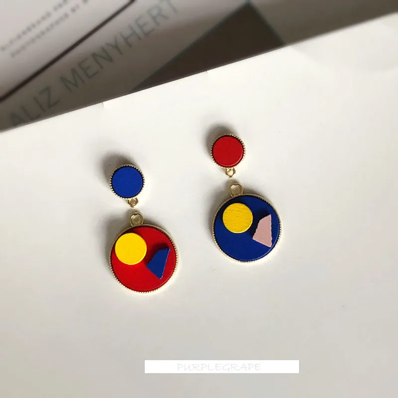 Цветные круглые деревянные серьги из серебра 925 пробы дерева в стиле ретро