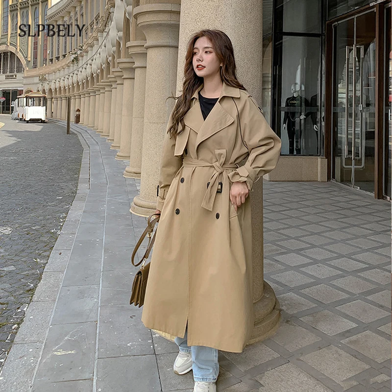 

SLPBELY Women Trench Coat Windbreaker White Double Breasted Korean Style Lady Office Coat With Belt Female Outerwear Spring New