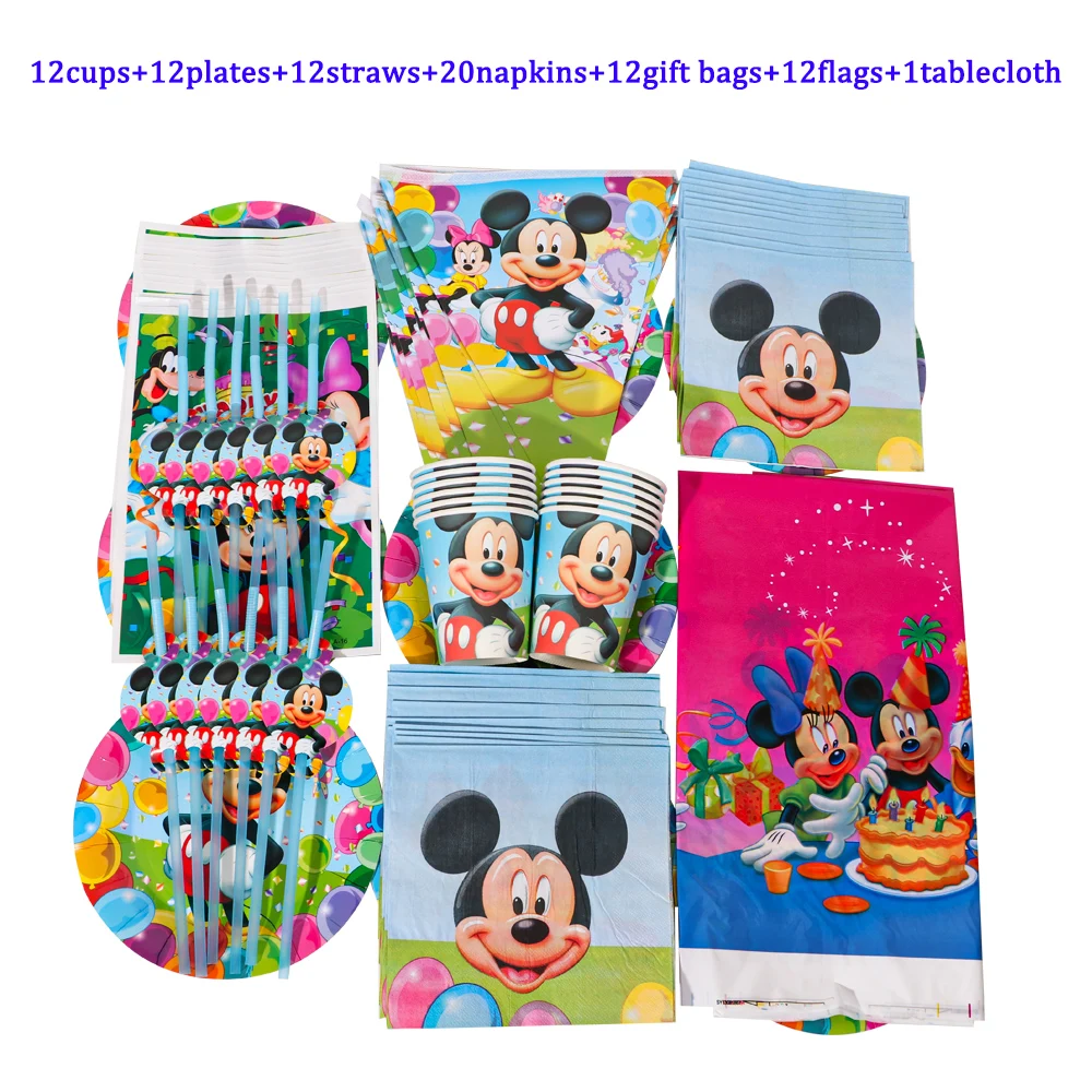 

Mickey Mouse Balloon Decoration Boy Birthday Plate Cup Straws Napkin Tablecloth Baby Shower Party Supplies High Quality Hot Sale