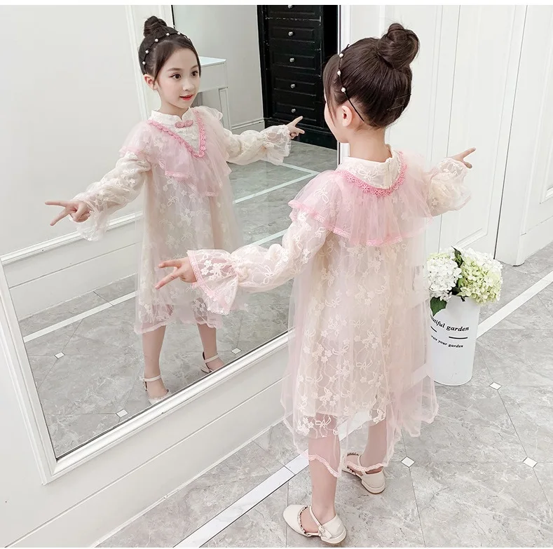 

Children's clothing spring retro cheongsam girls baby style stitching net yarn princess dress female baby dress