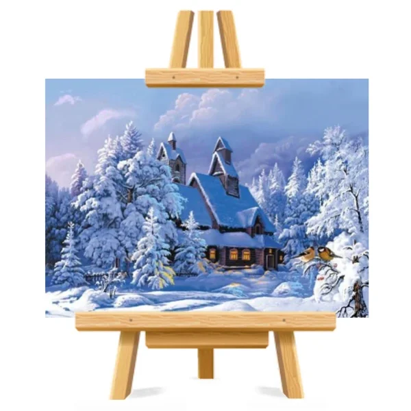 

Snow Tree House Picture DIY Painting By Numbers Colouring Zero Basis HandPainted Oil Painting Unique Gift Home Decor