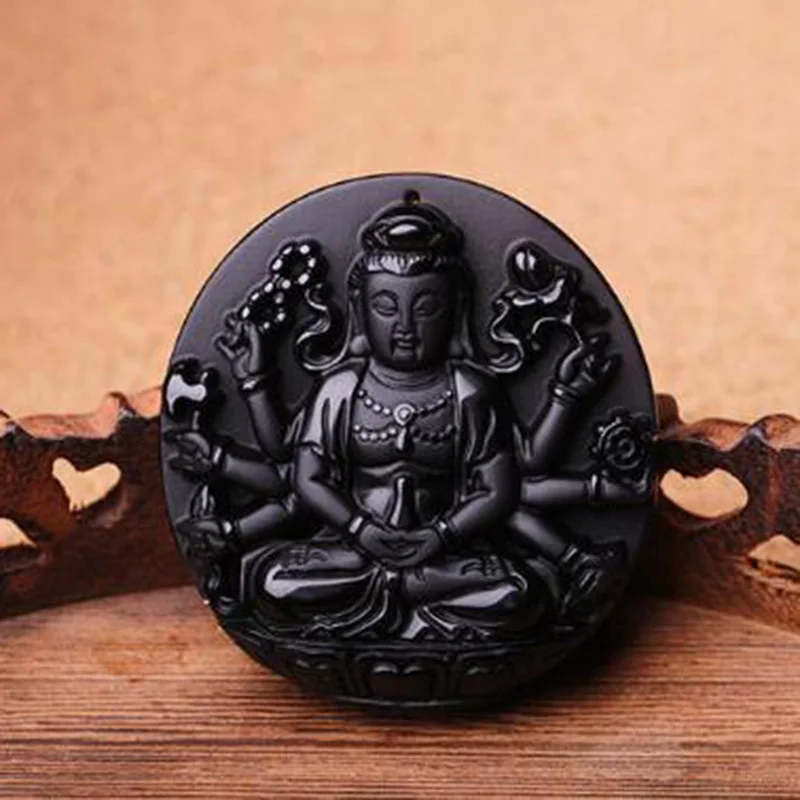 Натуральный обсидиан тысяча рук Bodhisattva нефритовый кулон ювелирные изделия