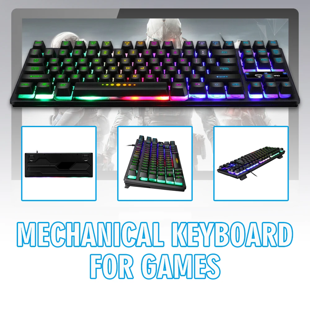 

USB Wired 87 Key Mechanical Gaming Keyboard RGB Seven - Color Backlight Notebook Keyboards For PC Laptop