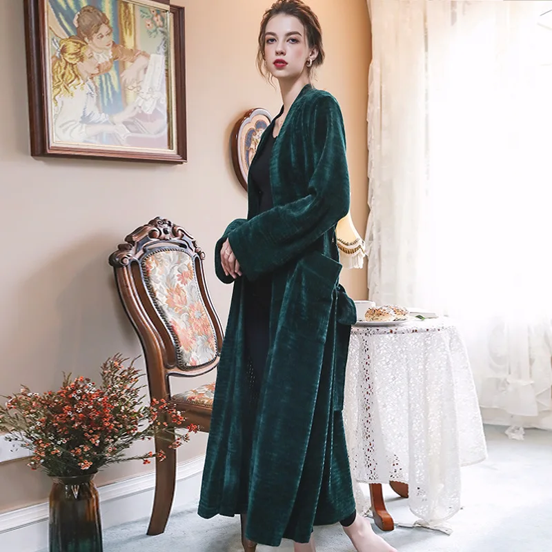 

SXTHAENOO Women Soft Warm Coral Fleece Long Bathrobe Winter Kimono Flannel Bath Robe Nightgown Womens Dressing Gown Male Sleepwe