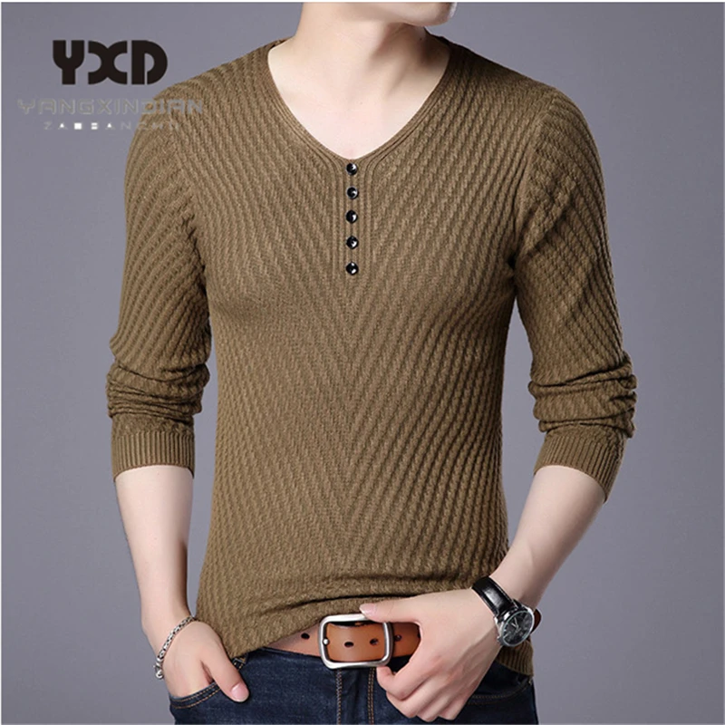 2020 new Sweater Men Casual V-Neck Pullover Men Autumn Slim Fit Long Sleeve Shirt Mens Sweaters Knitted Cashmere Wool Pull Homme