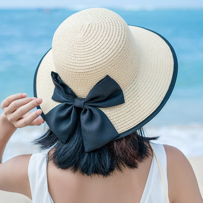 RYFIX Woman Fashion Elegant bow split Sun Hat Beach Anti-UV Protection Straw Cap 2021 New #JX41 | Аксессуары для одежды