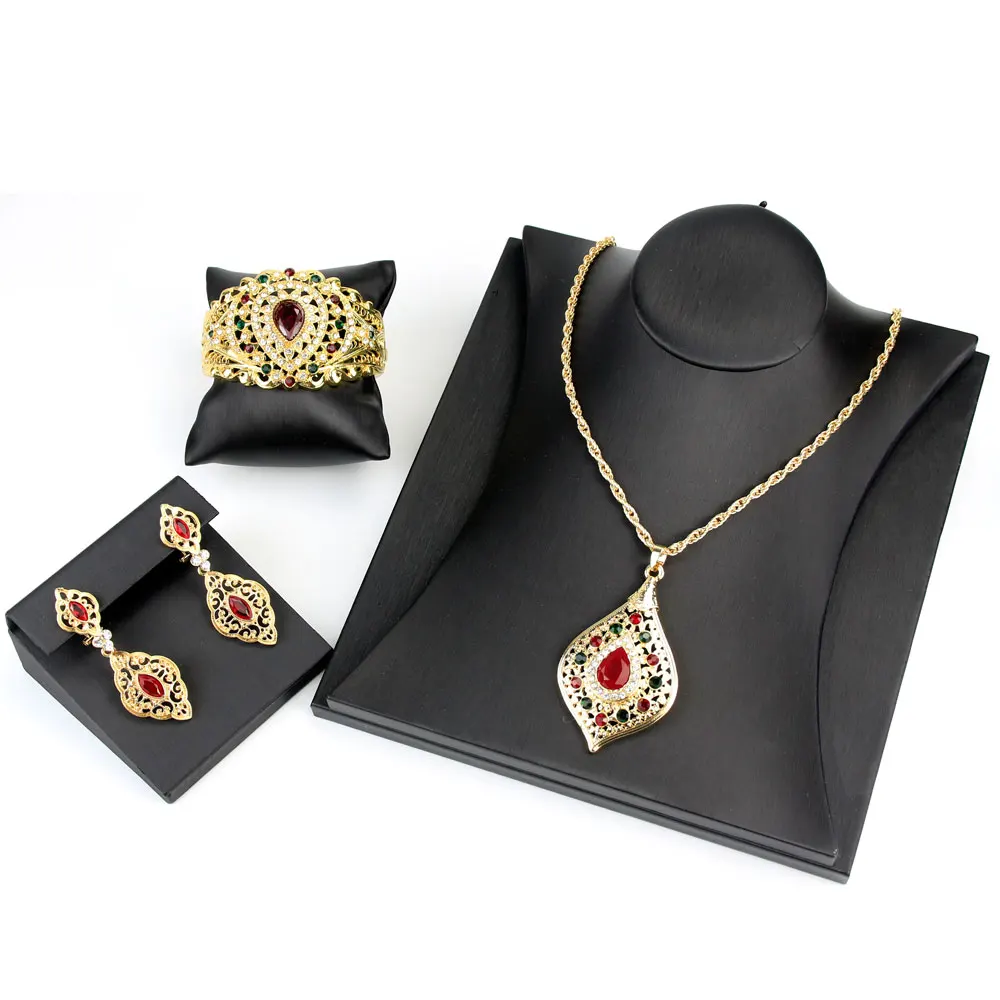 

Fashion Algerian Flower Jewelry Set For Women Gold Color Wedding Earring Necklace Bangle Afrian Bride Aessories