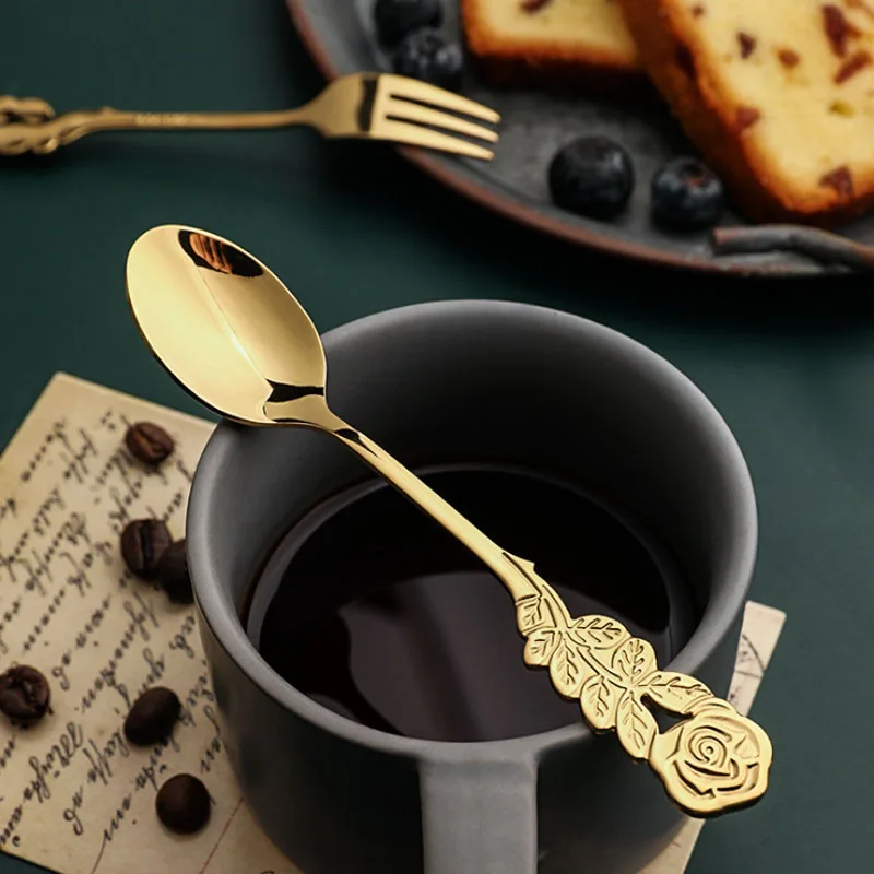 Кофейная ложка в стиле ретро креативная розовая ручка вилка из нержавеющей стали