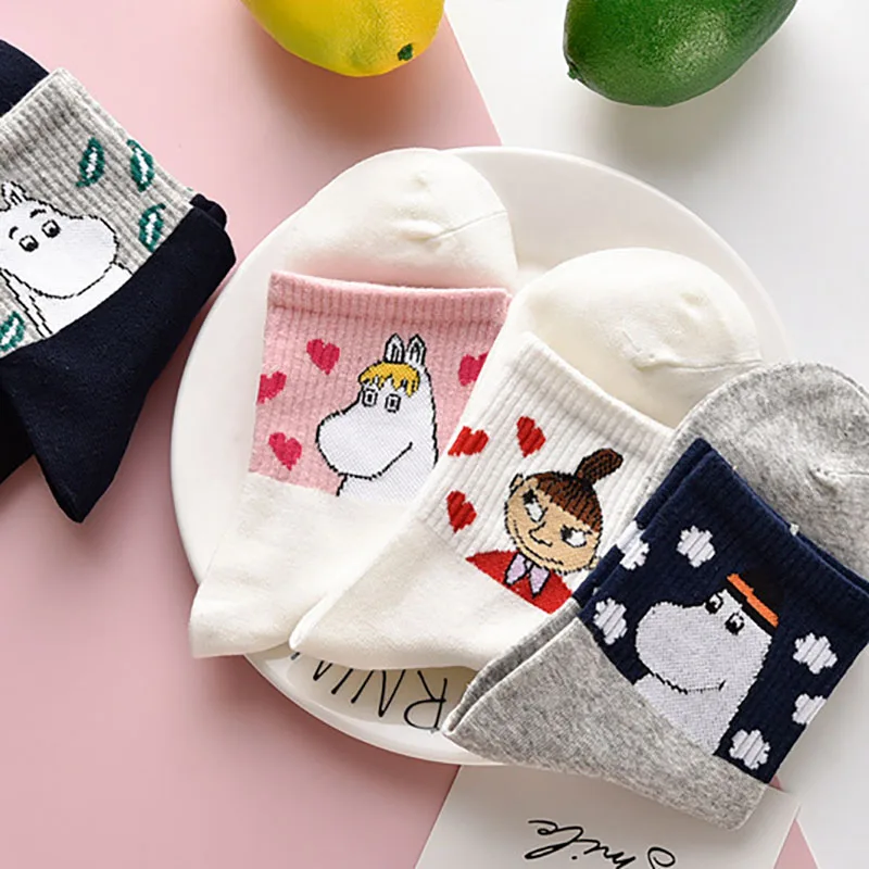 

Cute Combed Cotton 1Pair Korean Style Women Socks Cartoon Hippopotamus Nice Gift Mid Tube Socks Breathable