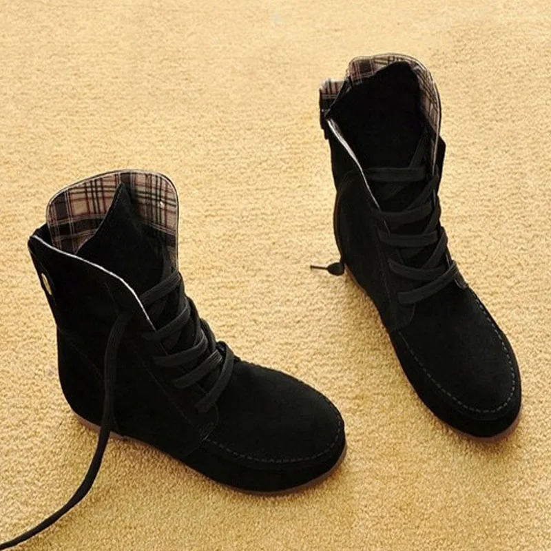 Fashion Spring And Autumn Ladies Boots Ankle Flocking Round Head Lace Large Size 35-44 | Обувь