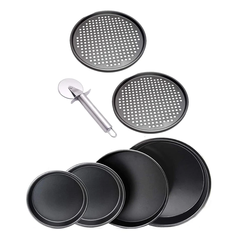

2Pcs 12 Inch Pizza Baking Pans With Pizza Cutter & Pizza Pan,4 Pcs Pizza Baking Tray,Bread Cake Baking Tray