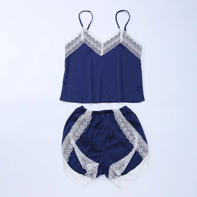 Женский пижамный комплект Сексуальная атласная Женская пижама на бретельках