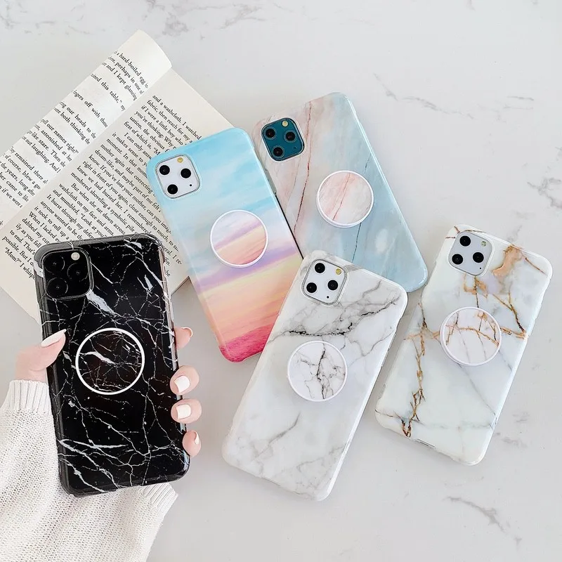 

Glossy Marble case with Ring with Holder For iPhone 7 7 Plus 8 8 Plus 6 6 Plus 6s 6s Plus Soft IMD Shockproof Cover iphone case