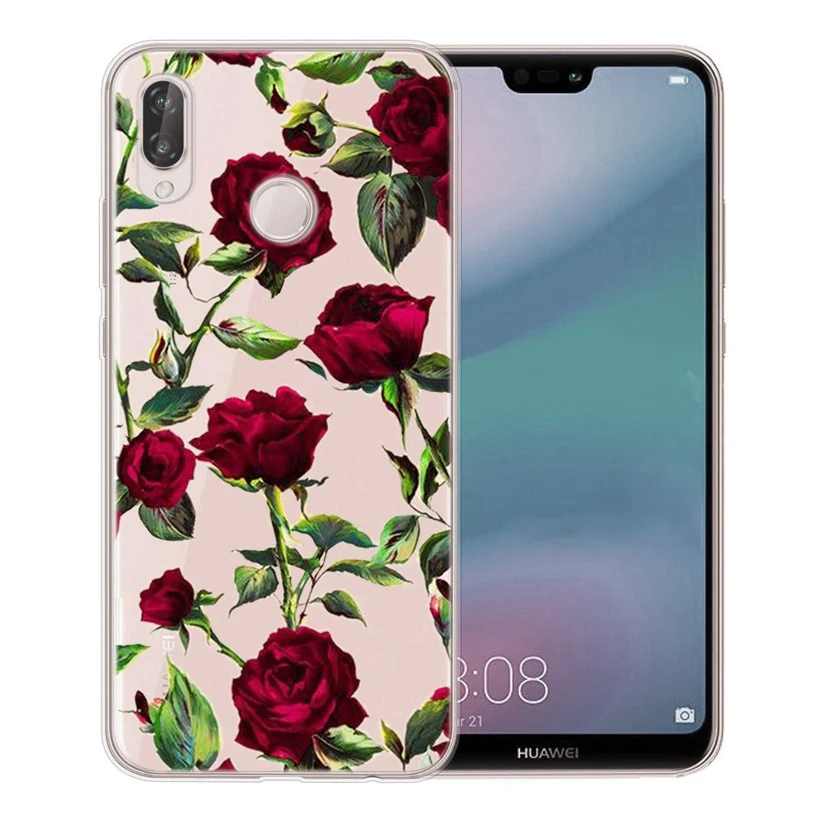 Мягкий чехол для huawei Honor 7A 8A 8X 8C 9 10 mate 20 P Smart P10 Lite Nova 3 TPU крышка с флорой D617 |