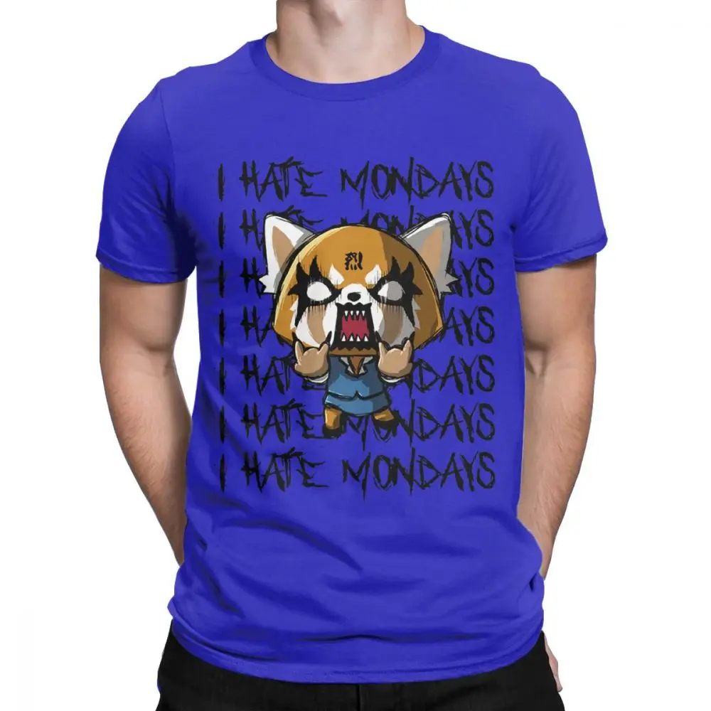 Мужская футболка Aggretsuko aggression Retsuko Camiseta I Hate Monday футболки из хлопка Одежда забавная фраза футболки с принтом - Цвет: Синий