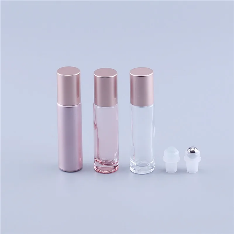 10pcs/30pcs 10ml Pink Color Thick Glass Roll On Essential Oil Empty Perfume Bottle Roller Ball Bottle For Travel