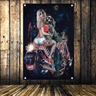 Картина на холсте с изображением сексуальных девушек, черепа, мотоцикла