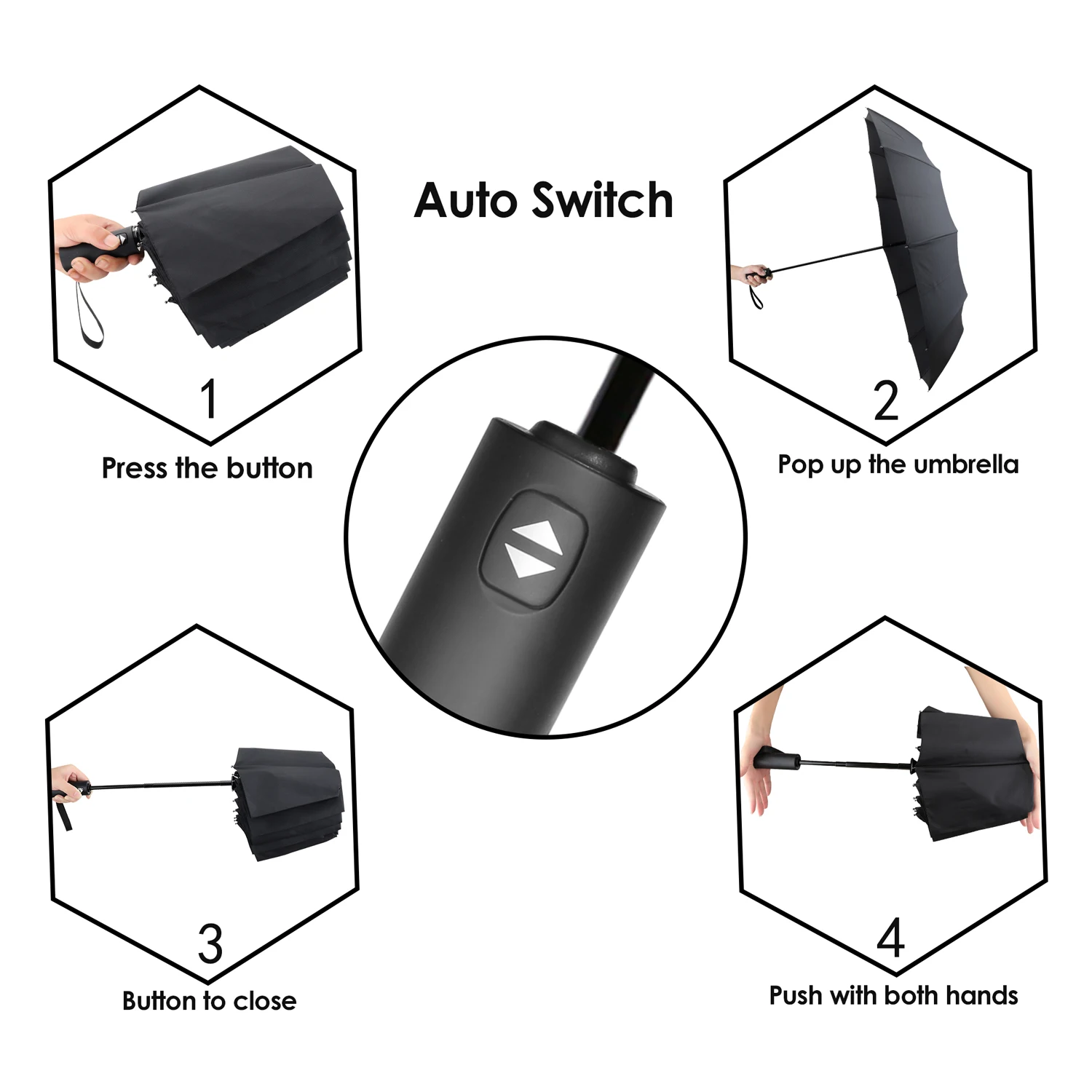 12 ребер автоматический открытый/закрытый складной портативный зонт