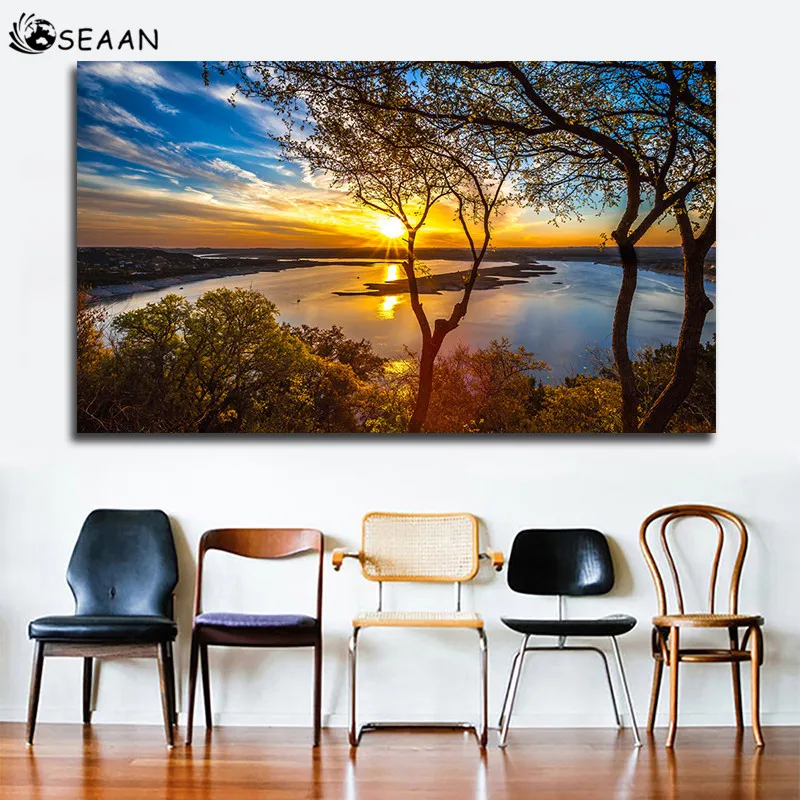 Картина маслом на холсте с изображением деревьев закате скандинавские постеры и