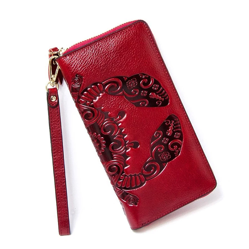 

long women wallets genuine leather coin purse large womens leather purses chinese style woman clutch wallet