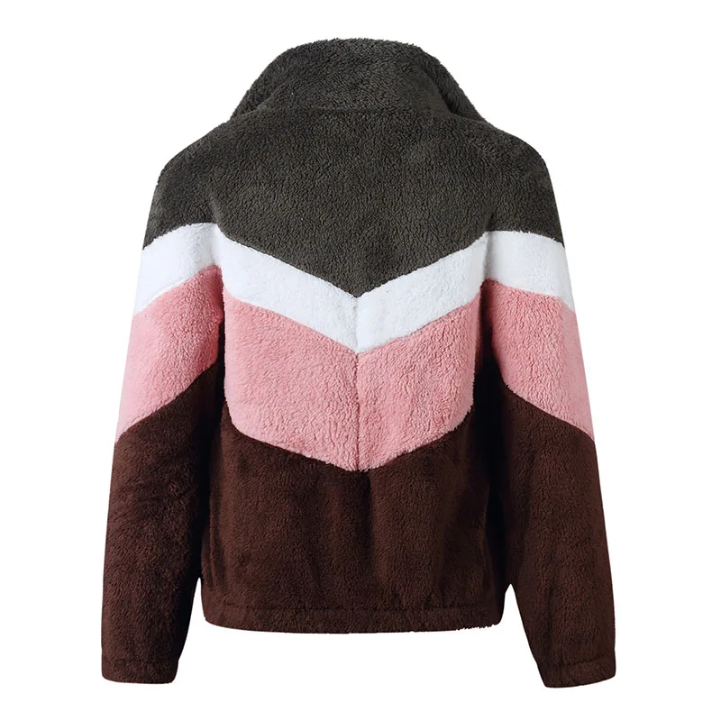 Nadafair PinkBlack лоскутное повседневное плюшевое пальто для женщин плюшевая зимняя куртка из искусственного меха пальто женское пушистое пальто