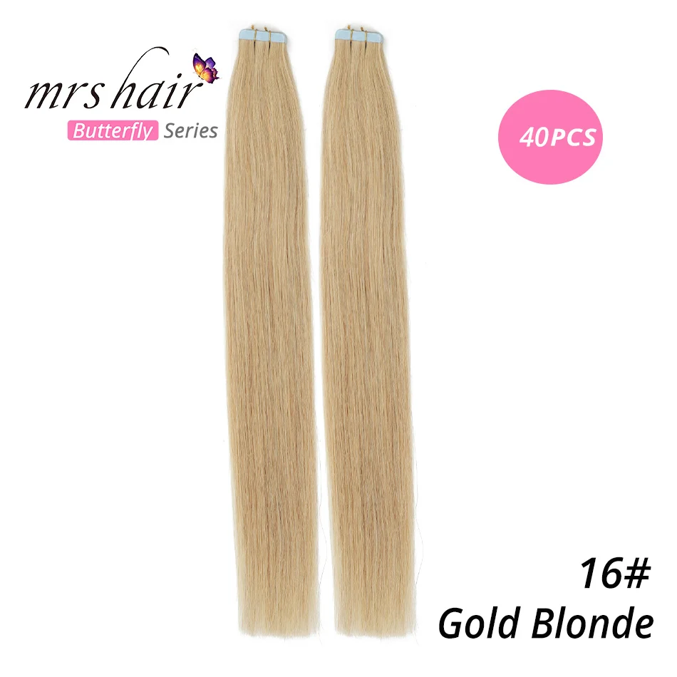 Mrshair Клейкие ленты в Пряди человеческих волос для наращивания 1" 18" 2" 22" 2" машина сделала Волосы Remy на Клеящие средства Клейкие ленты pu кожа утка Невидимый 20 штук - Цвет: #16