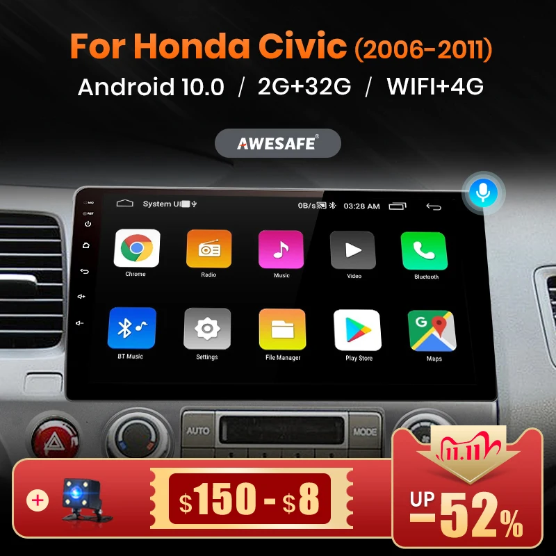 AWESAFE PX9 4G Android 6 0 автомобильный радиоприемник мультимедийный видеоплеер для Honda Civic
