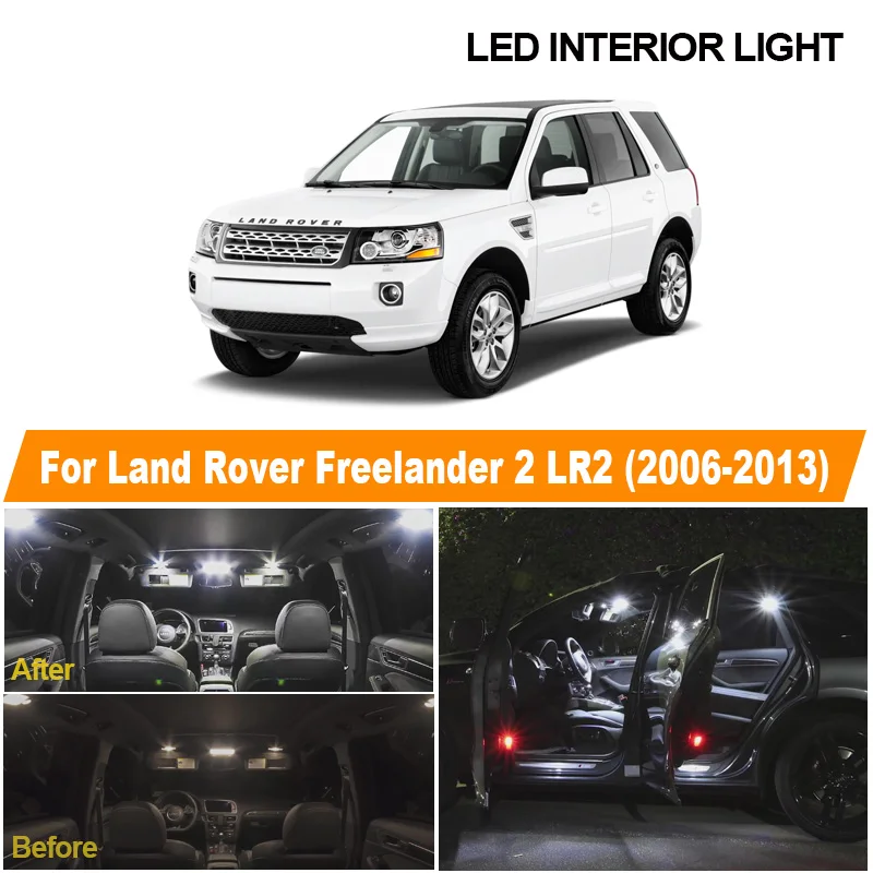 14pcs White Canbus Car LED License Plate Lamp Interior Map Dome Reading Light Kit For 2006-2013 Land Rover Freelander 2 LR2