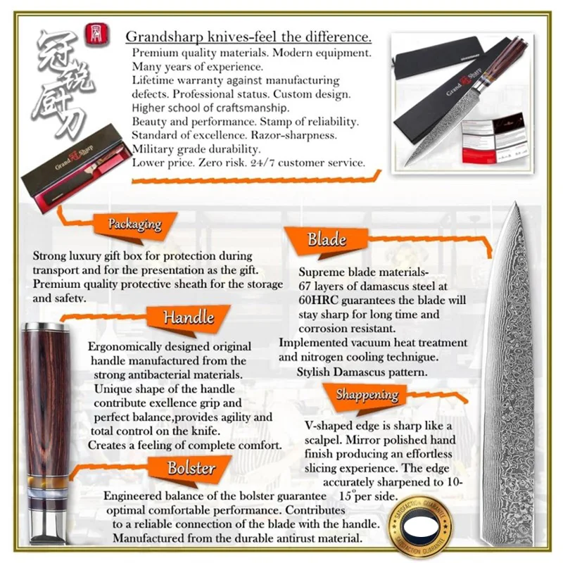 

Grandsharp 3 Pcs Damascus Knife Set Nakiri Slicing Utility Kitchen Knives vg10 Japanese Damascus 67 Layers High Carbon Knives