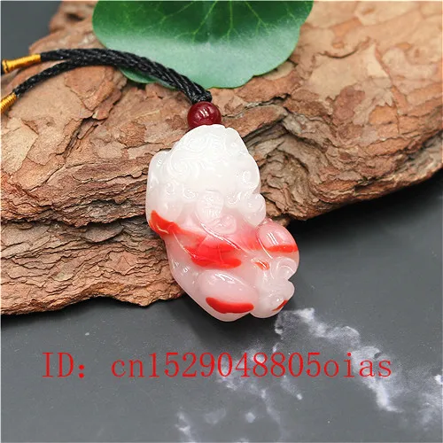 Натуральный красный белый (Hetian) нефрита Нефритовый камень ожерелье C подвеской в
