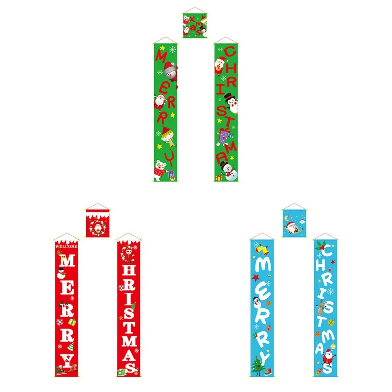 

New Christmas Banners New Year Outdoor Curtain Couplet Three-piece Banner Hanging For Home Wall Door Holiday Party Decor
