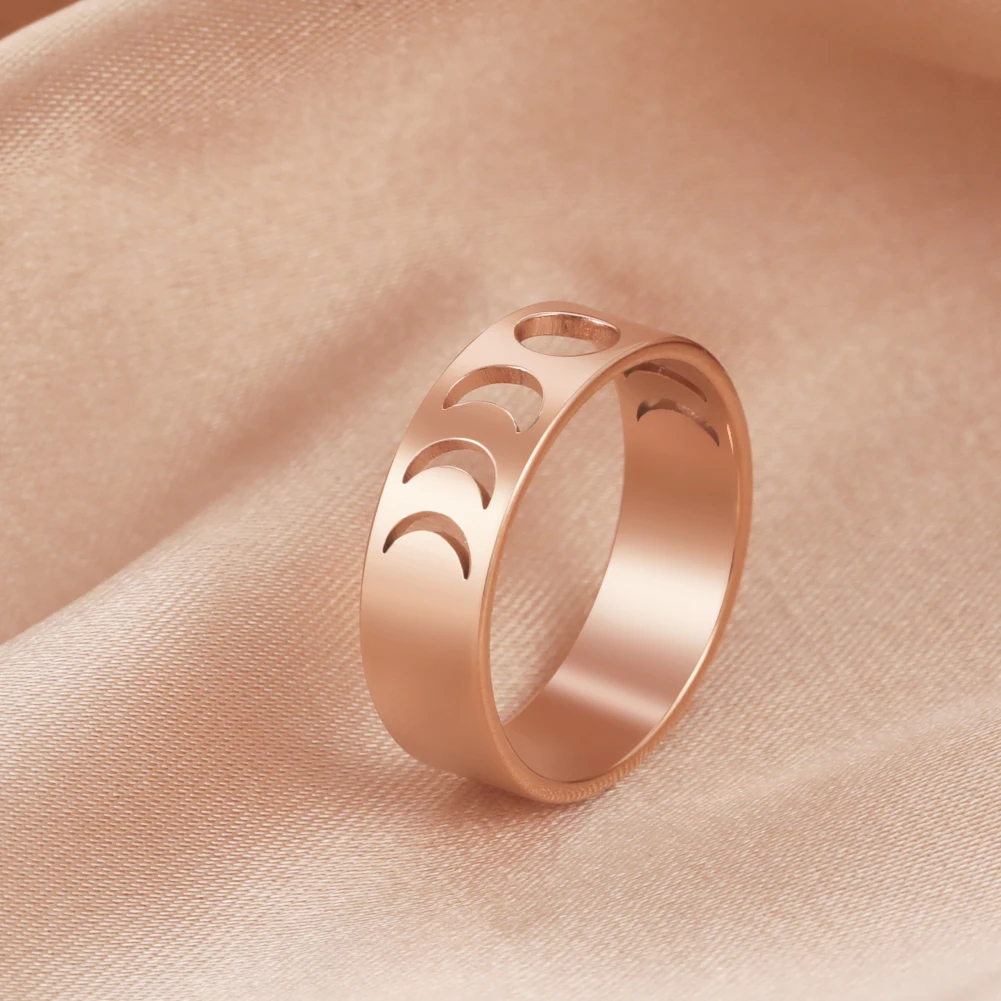 Teamer Moon Ring for Women Full Crescent Stainless Steel Finger Rings Vintage Wedding Band Astronomy Golden Jewelry Gift | Украшения и