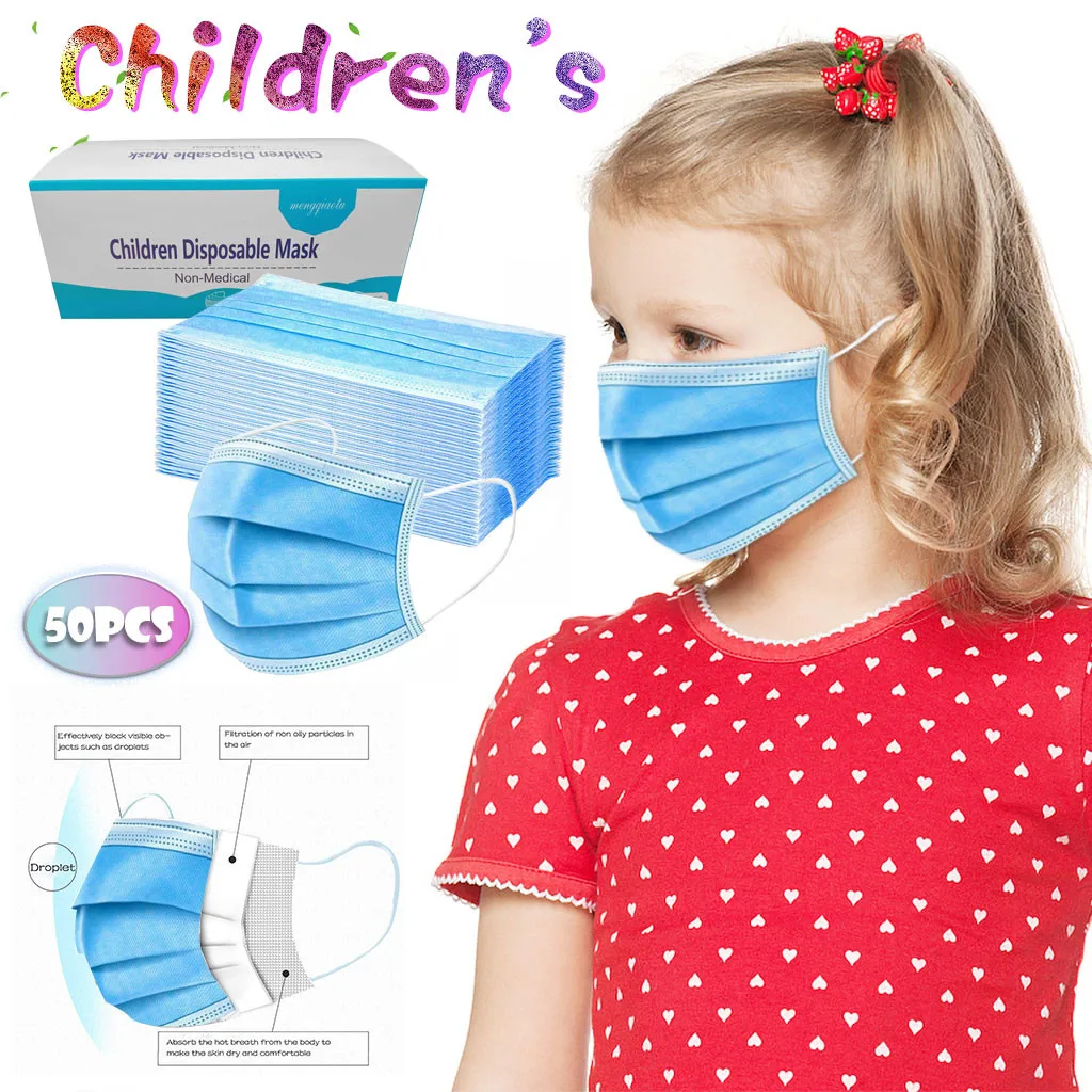 50 шт. в коробке синяя детская одноразовая маска с петлями для ушей быстрая