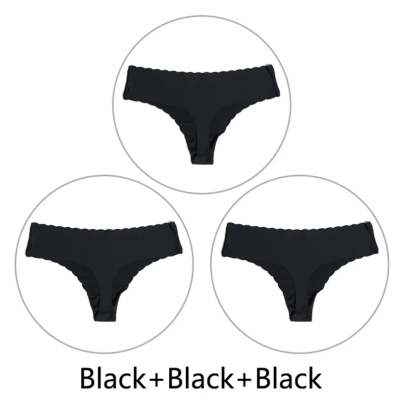 Black Black Black 3 шт./партия ультра-тонкий открытый Шелковый бесшовный стринги с низкой посадкой, цельные сексуальные трусики-стринги, нижнее белье для женщин, танга XS-L, американский размер - Цвет: Black Black Black