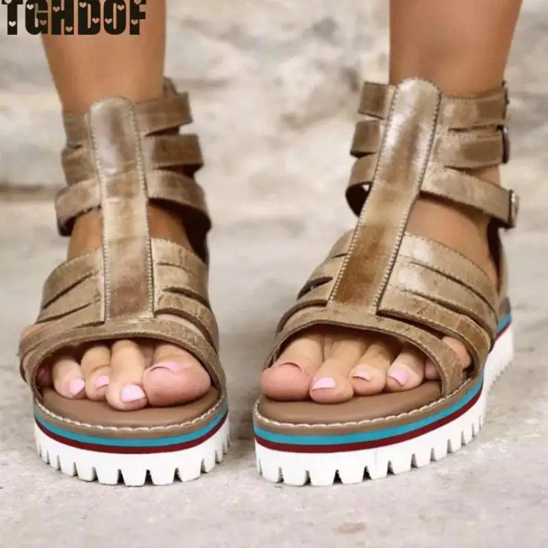 Women Sandals Flats Platform Woman Buckle Strap Summer Shoes PVC Plus Size Comfort Ladies Footwear New Woman Shoe 2021 New