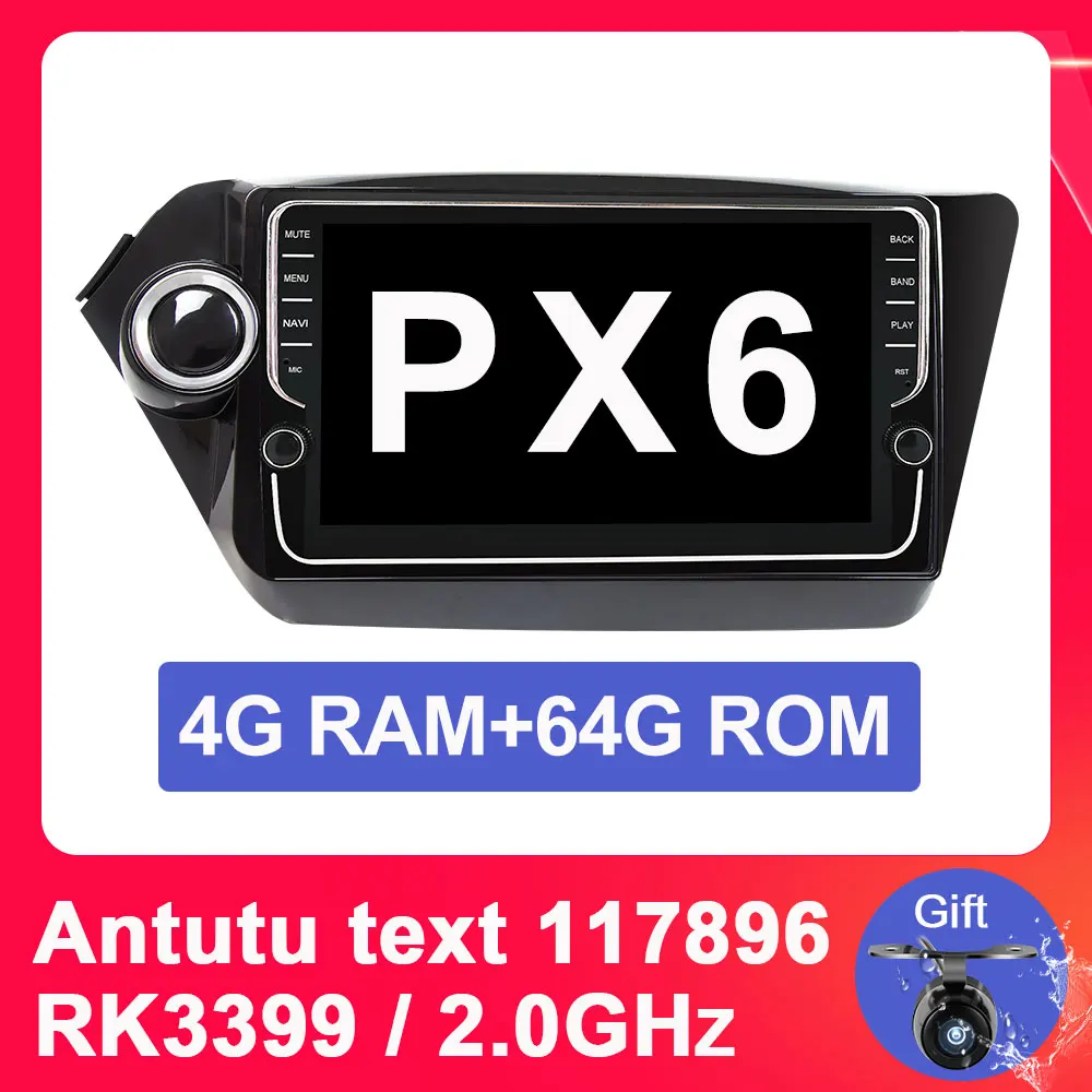 4G 64G PX6 Eunavi 2 Din Автомобильный мультимедийный плеер gps Android 9 DVD помощи при парковке радио для Kia k2 RIO 2010 2011 2012 2013 PX6 4G+ 64G - Цвет: 4G 64G PX6