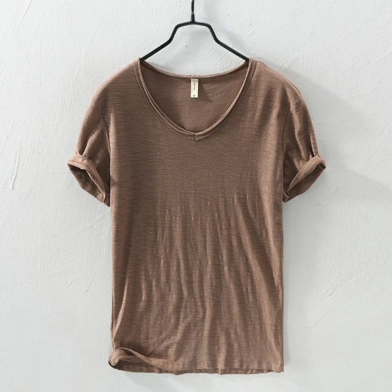 2020 Summer New 100% Cotton T-shirt Men V-neck Solid Color Casual T Shirt Basic Tees Plus Size Short Sleeve Tops Y2449 | Мужская одежда