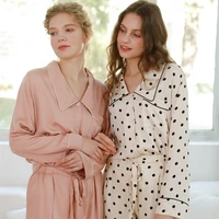 fashion polka dot viscose pajama sets for women spring autumn long sleeve casual sleepwear suits home wear