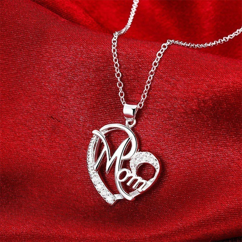 Unique Design Letter MOM Heart Shape Inlaid Crystal Pendant Necklace Mother's Day Gift High Quality Jewelry Wholesale Lots Bulk |