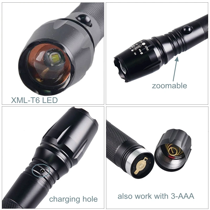 TOPCOM Rechargeable Flashlight XML T6 LED High Power 2000 lumens Zoom Adjustable Focus Torch Lantern USB | Лампы и освещение