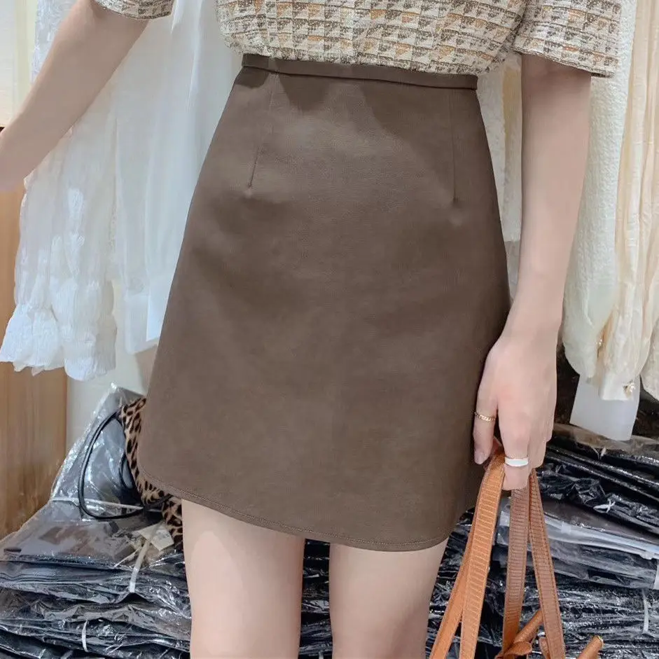 

Юбка женская трапециевидная с завышенной талией, из ПУ кожи