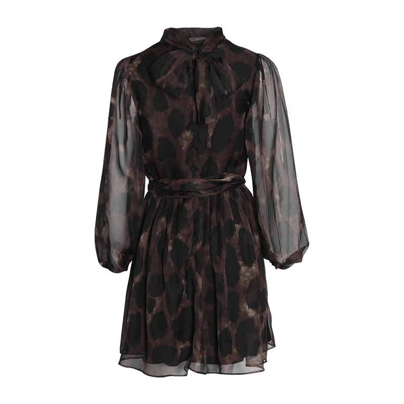 CHICEVER винтажное леопардовое Сетчатое лоскутное женское платье водолазка